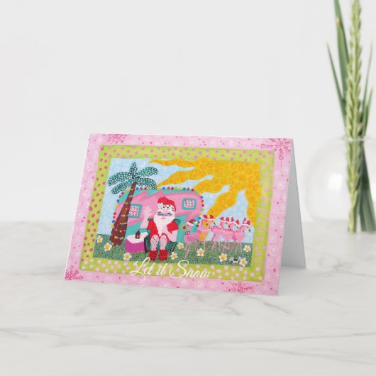 Grappige Kerstman Flamingo Trailer Feestdagen Kaart (Voorkant)