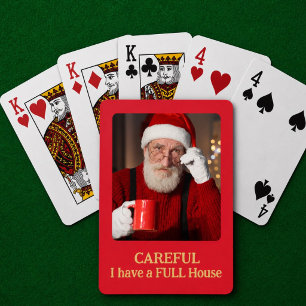 Grappige Kerstman Full House Foto Cadeau  Pokerkaarten