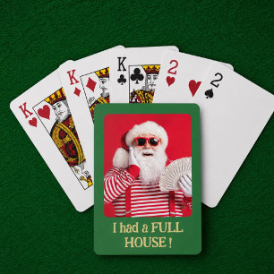 Grappige Kerstman Full House Foto Cadeau  Pokerkaarten
