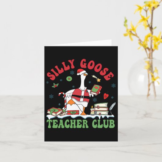Grappige Kerstman Gekke Gans Teacher Club Ani Kaart (Gele Bloem)