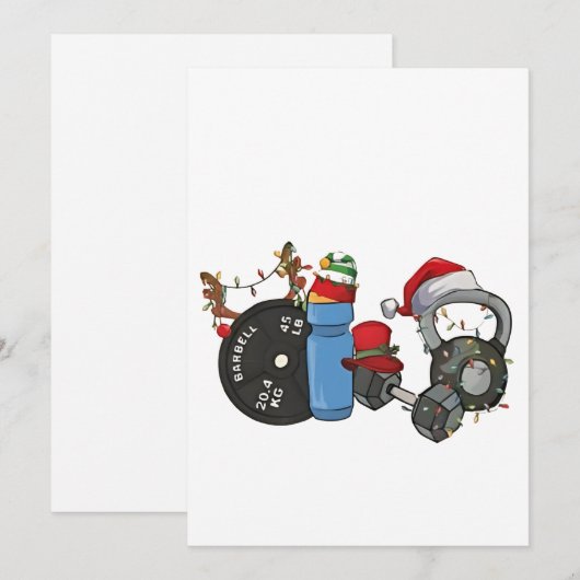 Grappige Kerstman Gewichtheffen Hantelexercities G Feestdagenkaart (Voorkant / Achterkant)