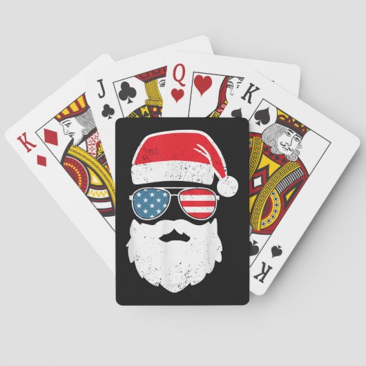 Grappige Kerstman Gezicht Zonnebril Patriottisch A Pokerkaarten (Achterkant)