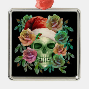 GRAPPIGE KERSTMAN GROENE SKEDEL EN KERSTFLORA METALEN ORNAMENT