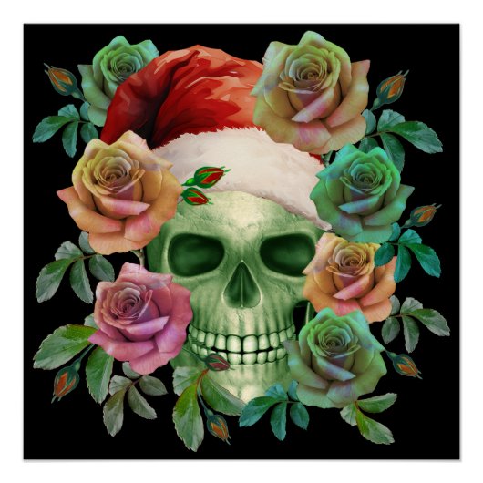 GRAPPIGE KERSTMAN GROENE SKEDEL EN KERSTFLORA PERFECT POSTER (Voorkant)