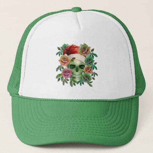GRAPPIGE KERSTMAN GROENE SKEDEL EN KERSTFLORA  TRUCKER PET (Voorkant)