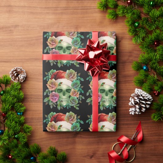 GRAPPIGE KERSTMAN GROENE SKELET EN KERSTFLORA CADEAUPAPIER (Feestdagen Geschenken)