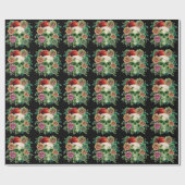 GRAPPIGE KERSTMAN GROENE SKELET EN KERSTFLORA CADEAUPAPIER (Vlak)