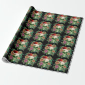 GRAPPIGE KERSTMAN GROENE SKELET EN KERSTFLORA CADEAUPAPIER (Uitgerold)