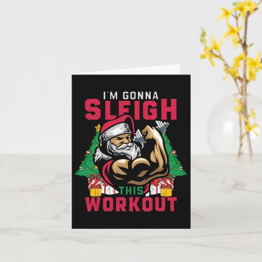 Grappige Kerstman Gym Ik ga deze Wo sleeën Kaart (Gele Bloem)