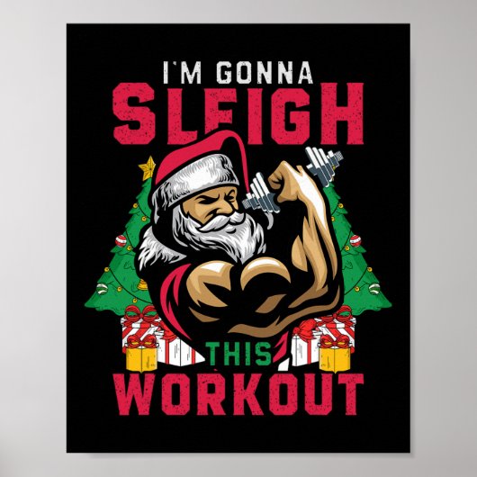 Grappige Kerstman Gym Ik ga deze Wo sleeën Poster (Voorkant)