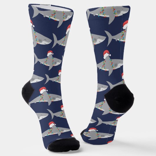 Grappige Kerstman Haai Kerstmis Sokken (Gebogen)