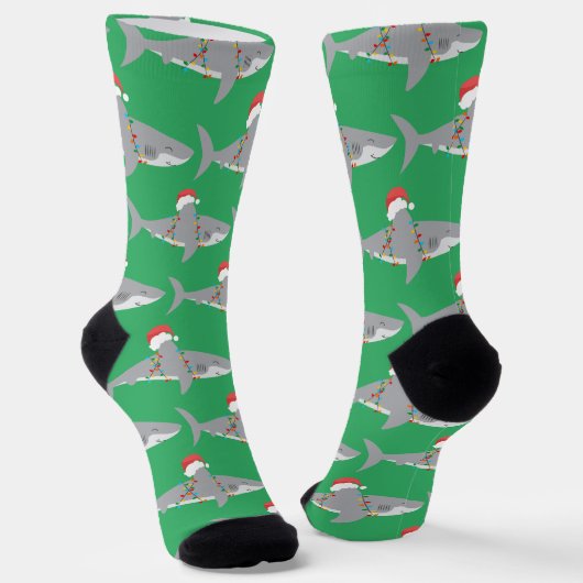 Grappige Kerstman Haai Kerstmis Sokken (Gebogen)