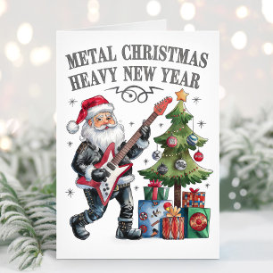 Grappige Kerstman Heavy Metal Kerstkaart Feestdagen Kaart