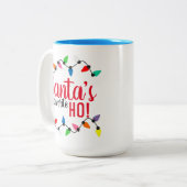 Grappige Kerstman Helper Kerst String Lichtjes Tweekleurige Koffiemok (Voorkant links)