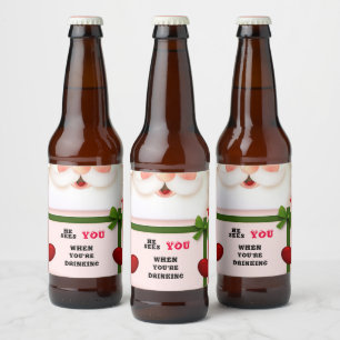 Grappige Kerstman Hij Ziet Je Als Je Drinkt   Bier Etiket