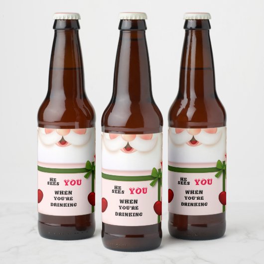 Grappige Kerstman Hij Ziet Je Als Je Drinkt   Bier Etiket (Flessen)