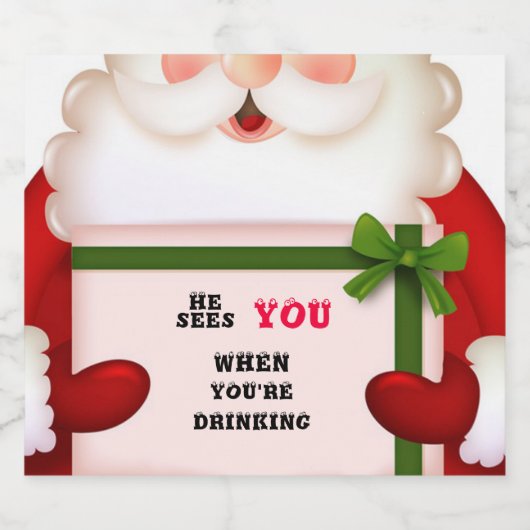 Grappige Kerstman Hij Ziet Je Als Je Drinkt   Bier Etiket (Enkel label)