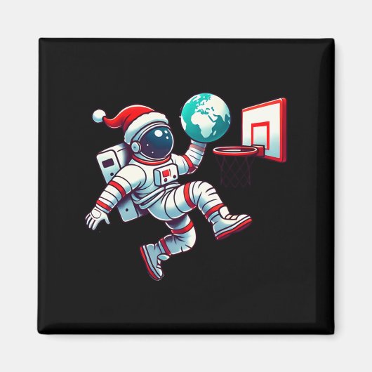 Grappige Kerstman Hoed Astronaut Dunkt Aarde Baske Magneet (Voorkant)