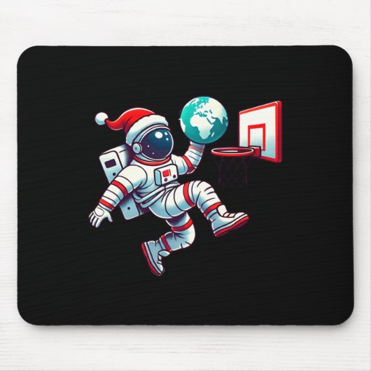 Grappige Kerstman Hoed Astronaut Dunkt Aarde Baske Muismat (Voorkant)
