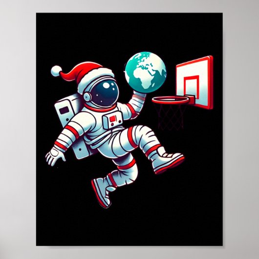 Grappige Kerstman Hoed Astronaut Smakt Aarde Baske Poster (Voorkant)