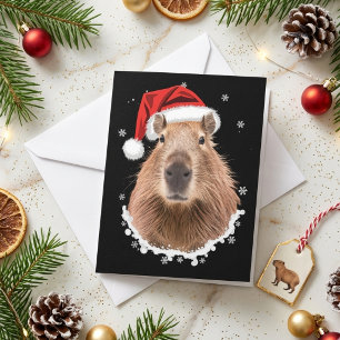 Grappige Kerstman Hoed Capybara Besneeuwde Kerstmi Feestdagenkaart