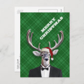 Grappige Kerstman Hoed Kerst Herten Groen Plaid Feestdagenkaart (Voorkant / Achterkant)