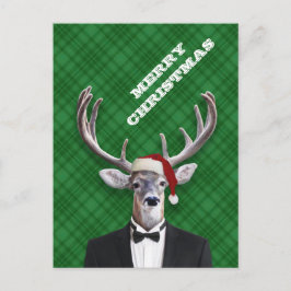Grappige Kerstman Hoed Kerst Herten Groen Plaid Feestdagenkaart