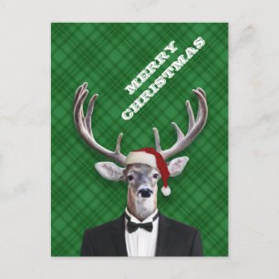 Grappige Kerstman Hoed Kerst Herten Groen Plaid Feestdagenkaart