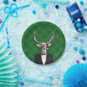 Grappige Kerstman Hoed Kerst Herten Groen Plaid Papieren Bordje (Feest)