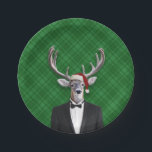 Grappige Kerstman Hoed Kerst Herten Groen Plaid Papieren Bordje<br><div class="desc">Grappig Formeel Vrolijk Kerst Herten Groen Plaid. Met een felrode Santa-hoed,  zal deze eigenzinnige bok een knappe aanvulling zijn op elk vakantiefeest.</div>