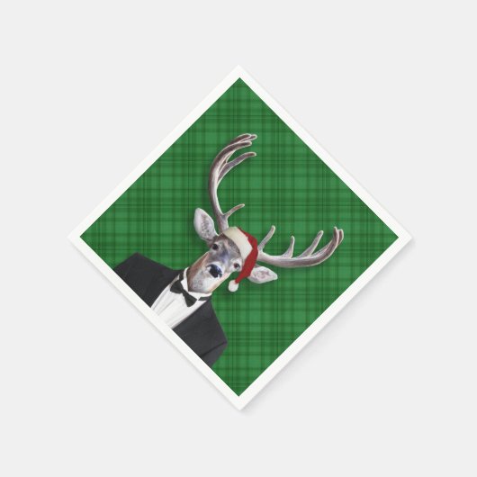 Grappige Kerstman Hoed Kerst Herten Groen Plaid Servet (Hoek)