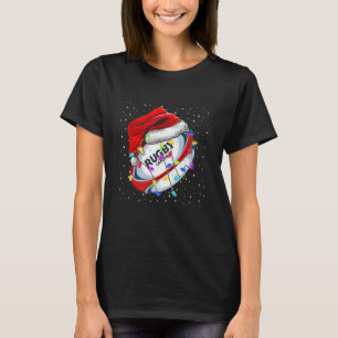 Grappige Kerstman Hoed Rugby Kerstverlichting Rugb T-shirt