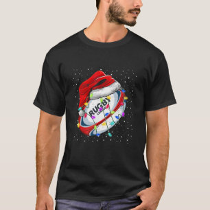 Grappige Kerstman Hoed Rugby Kerstverlichting Rugb T-shirt