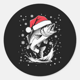 Grappige Kerstman Hoed Vis Kerst Gevist Ronde Sticker