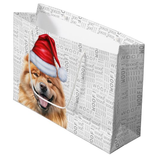 Grappige Kerstman Hond Chow Vakantie Groot Cadeauzakje (Voorkant Gekanteld)