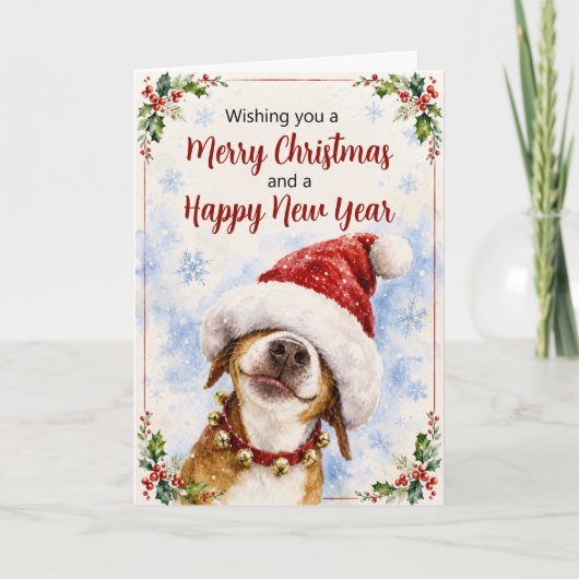 Grappige Kerstman Hond Kerstkaart Feestdagen Kaart (Voorkant)