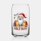Grappige Kerstman houdt bier Blikvorm Glas (Voorkant)