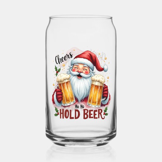 Grappige Kerstman houdt bier Blikvorm Glas (Voorkant)