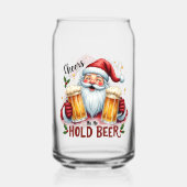 Grappige Kerstman houdt bier Blikvorm Glas (Achterkant)