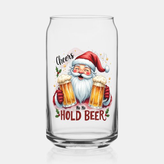 Grappige Kerstman houdt bier Blikvorm Glas (Achterkant)