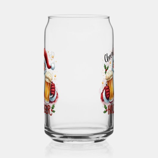 Grappige Kerstman houdt bier Blikvorm Glas (Rechts)