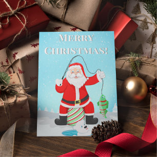 Grappige Kerstman Ijsvissen Met Ijsbeer Briefkaart
