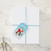 Grappige Kerstman Ijsvissen Met Ijsbeer Cadeaulabel (Met Touw)