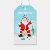 Grappige Kerstman Ijsvissen Met Ijsbeer Cadeaulabel (Voorkant)