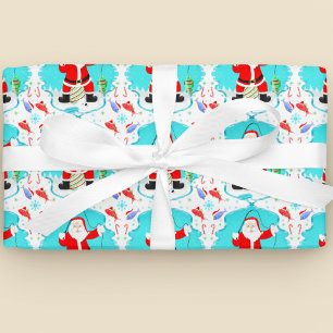 Grappige Kerstman Ijsvissen Met Ijsbeer Patroon Cadeaupapier