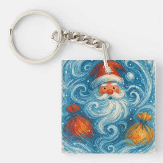 Grappige Kerstman in een wervelend Storm Sleutelhanger (voorkant)