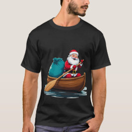 Grappige Kerstman in het roeien van de boot T-shir T-shirt