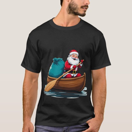 Grappige Kerstman in het roeien van de boot T-shir T-shirt (Voorkant)