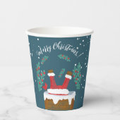 Grappige Kerstman in Schoorsteen Blauwe Kerst Papi Papieren Bekers (Voorkant)