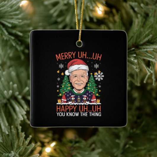 Grappige Kerstman Joe Biden Prettig Uh Uh Kerstfee Keramisch Ornament (Boom)